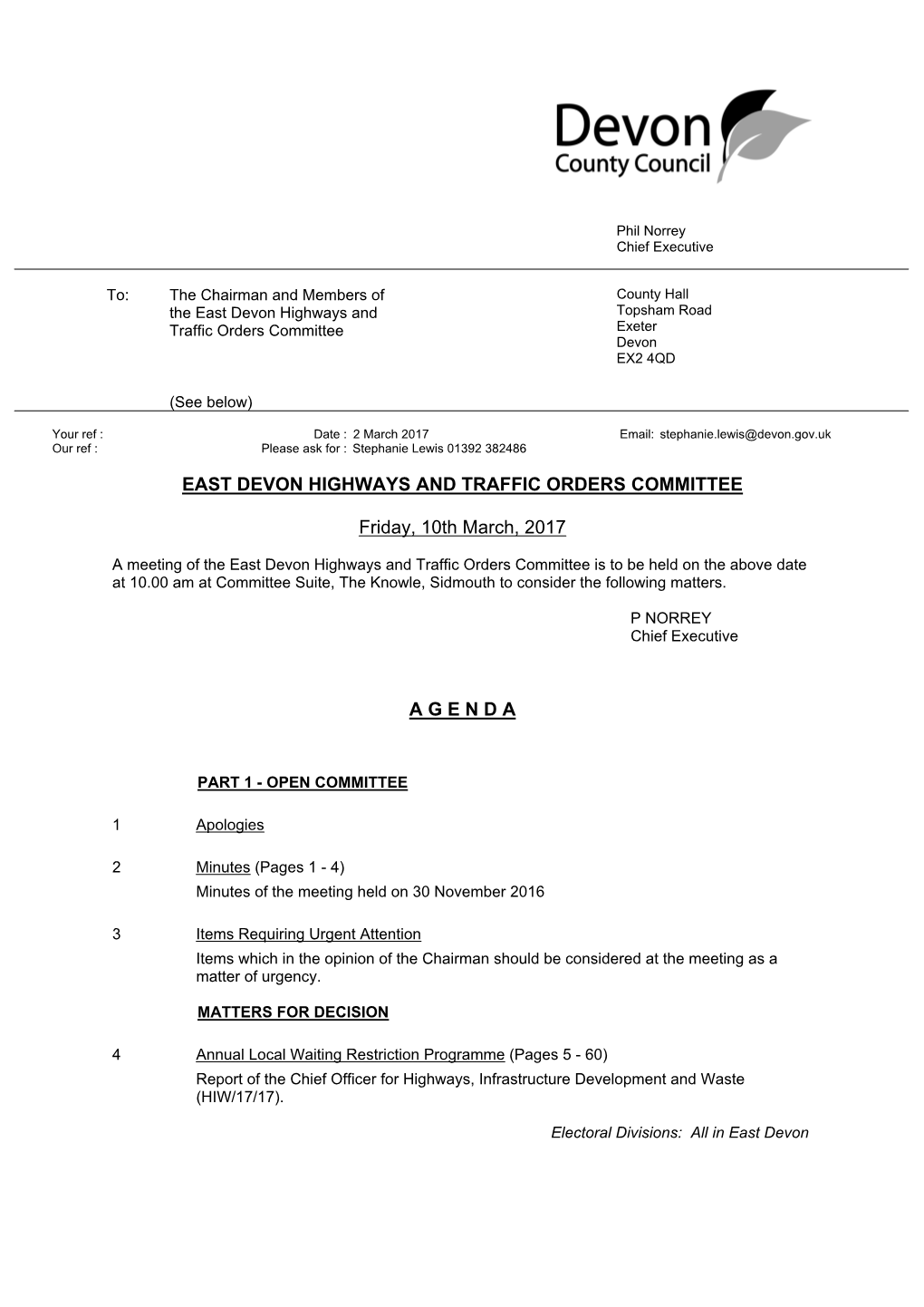 (Public Pack)Agenda Document for East Devon Highways and Traffic