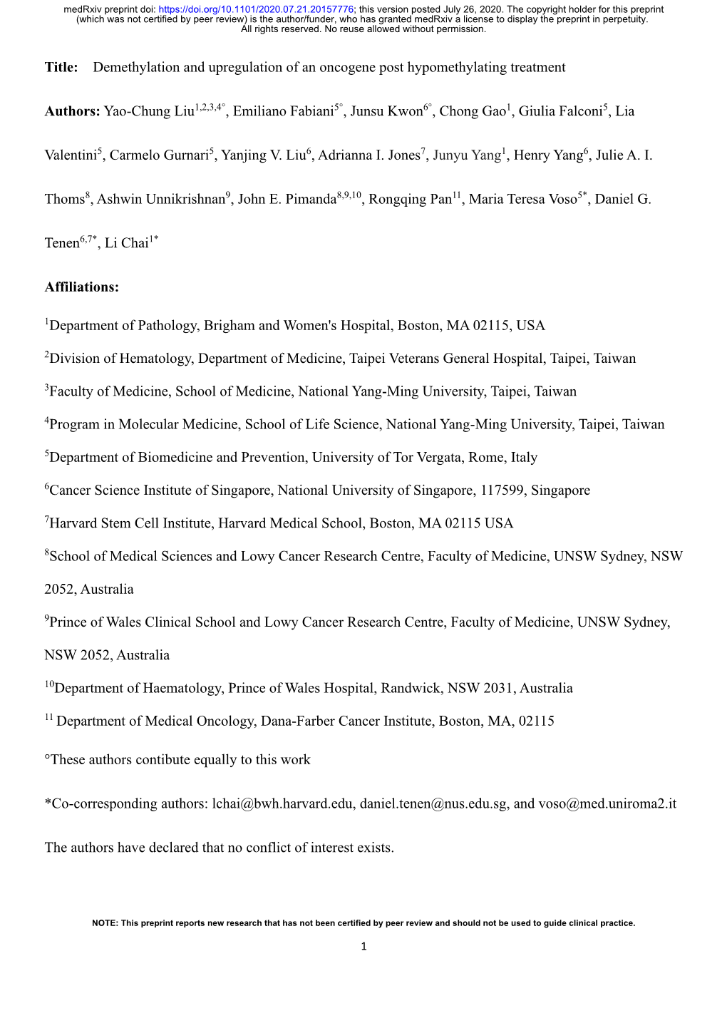 Demethylation and Upregulation of an Oncogene Post Hypomethylating Treatment