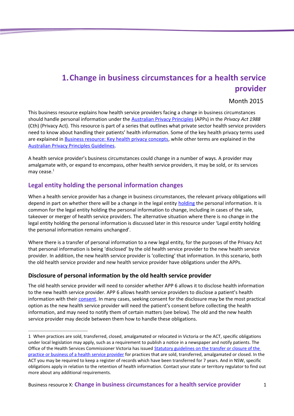 Change in Business Circumstances for a Health Service Provider