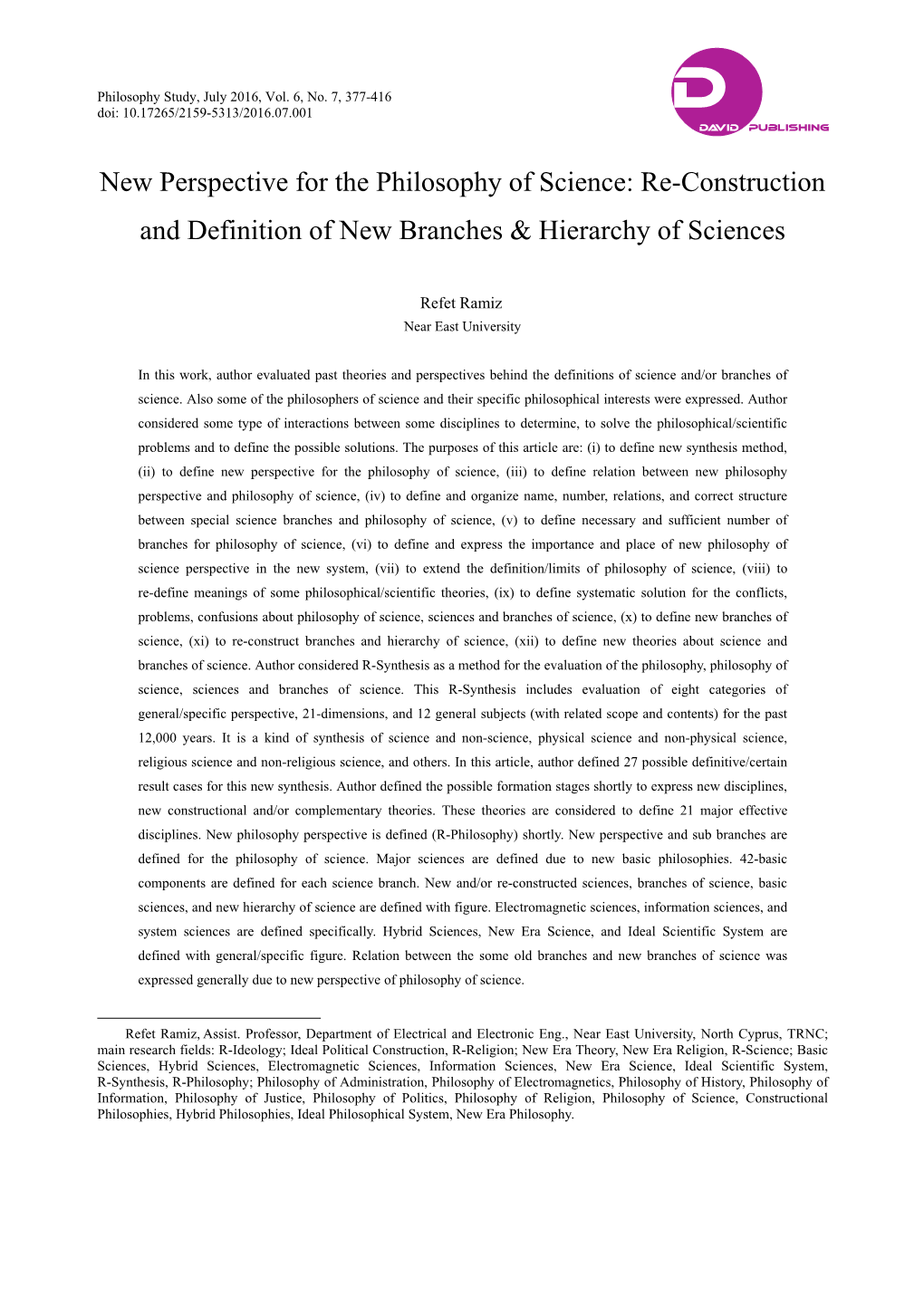 Re-Construction and Definition of New Branches & Hierarchy of Sciences