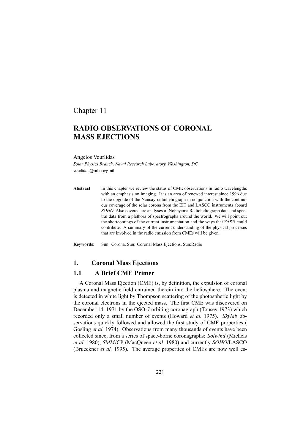 Chapter 11 RADIO OBSERVATIONS of CORONAL MASS