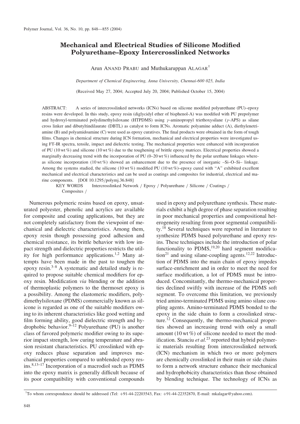 Mechanical and Electrical Studies of Silicone Modified Polyurethane