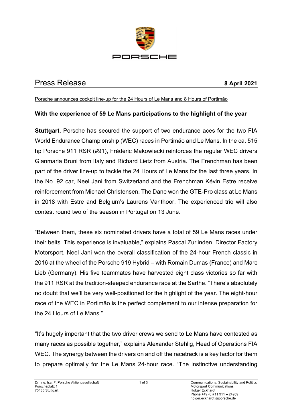 Press Release 8 April 2021