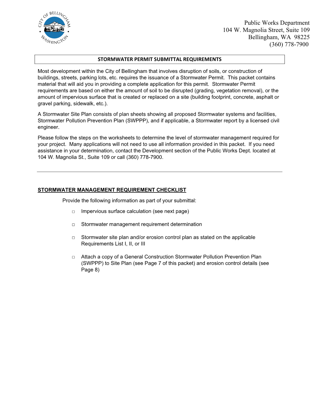 Stormwater Permit Submittal Requirements