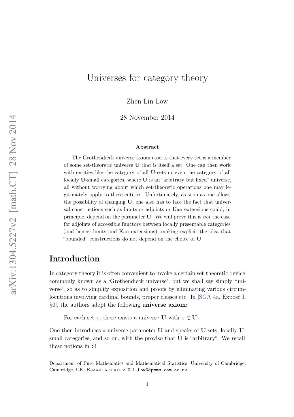 Universes for Category Theory