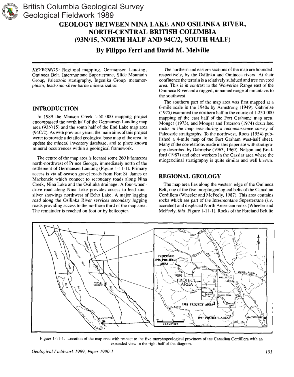 British Columbia Geological Survey Geological Fieldwork 1989