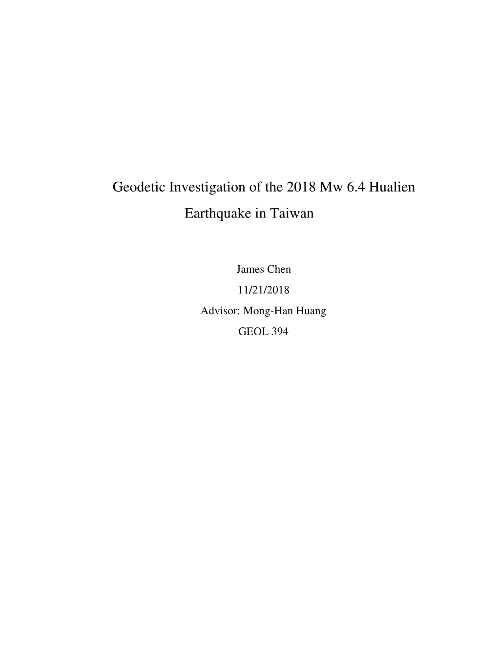 Geodetic Investigation of the 2018 Mw 6.4 Hualien Earthquake in Taiwan