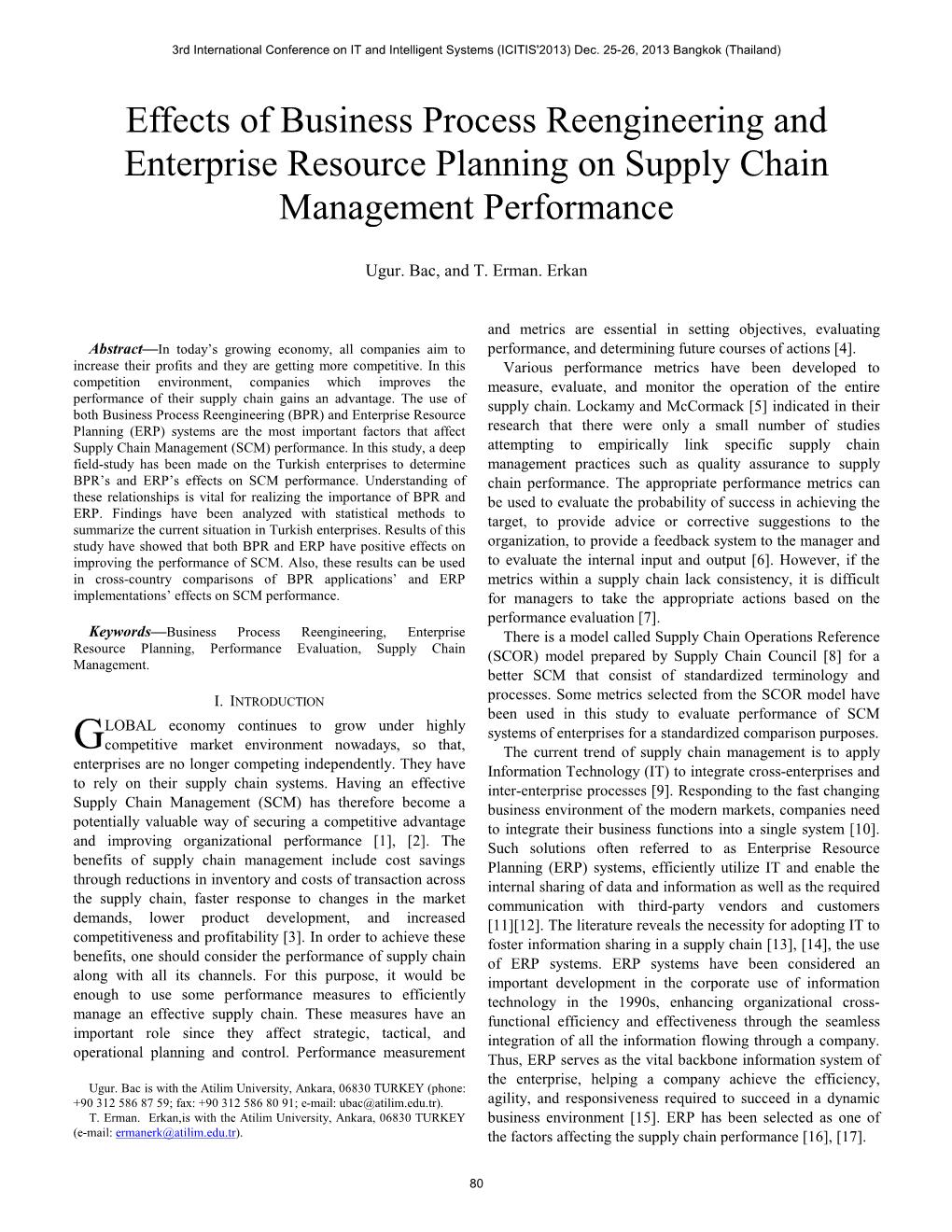 Effects of Business Process Reengineering and Enterprise Resource Planning on Supply Chain Management Performance