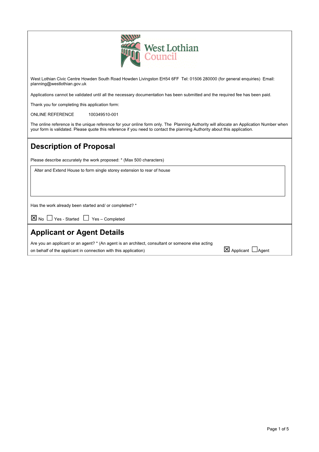 Description of Proposal Applicant Or Agent Details