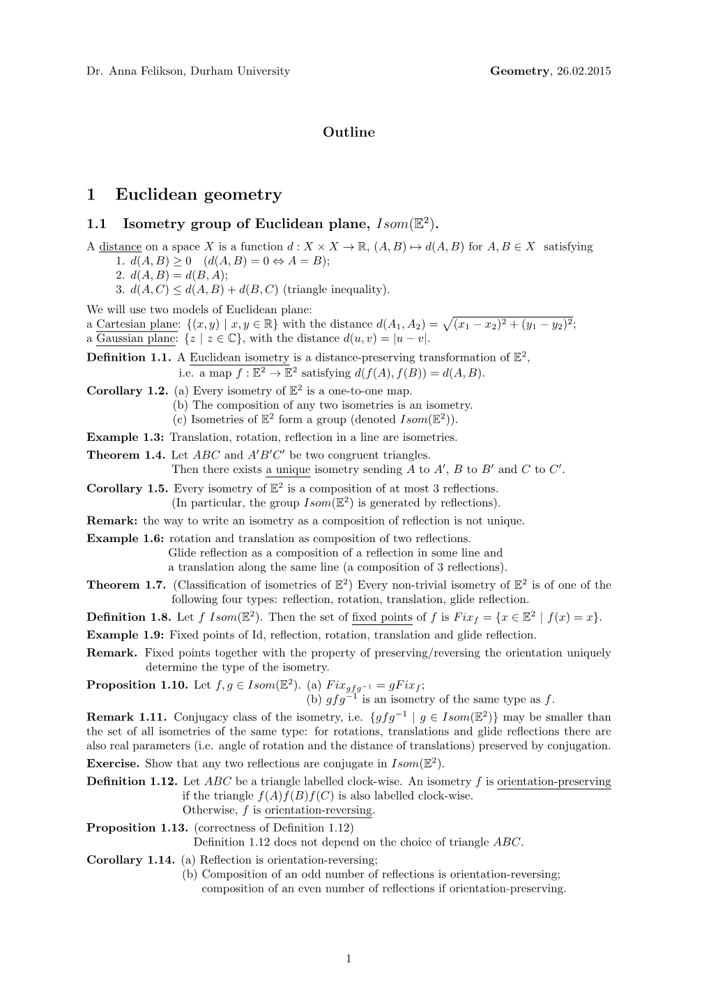 1 Euclidean Geometry