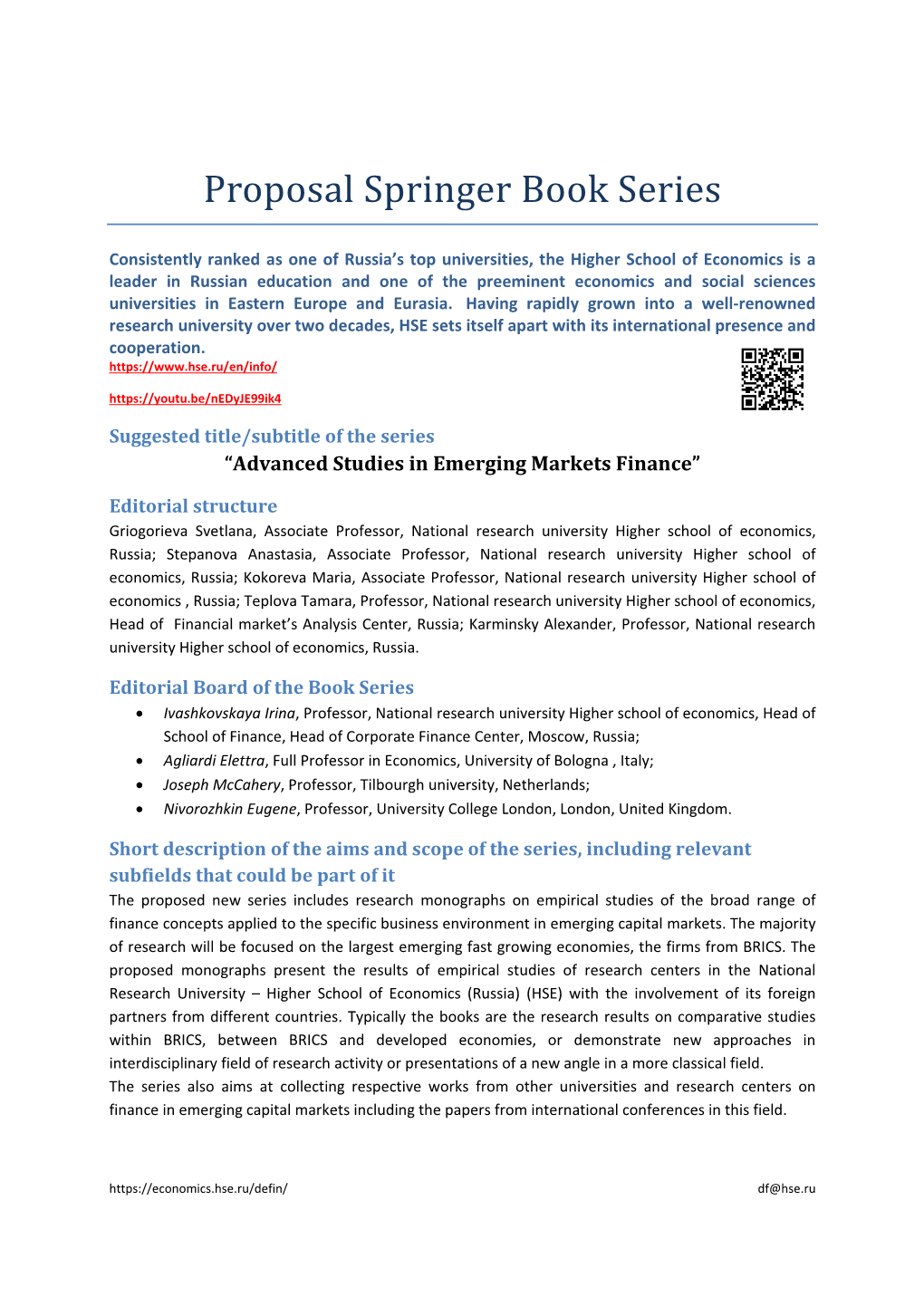 Proposal Springer Book Series