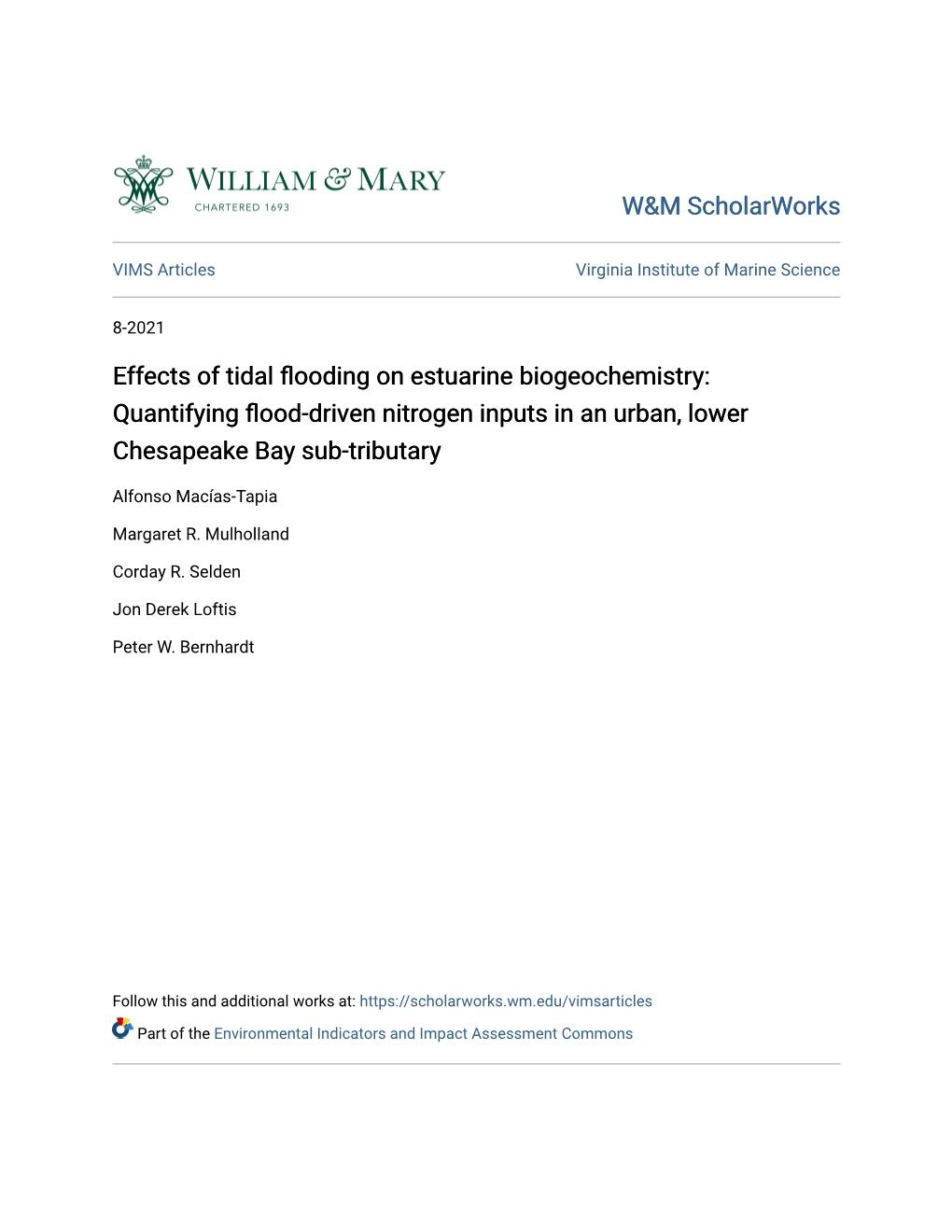 Effects of Tidal Flooding on Estuarine Biogeochemistry: Quantifying Flood-Driven Nitrogen Inputs in an Urban, Lower Chesapeake Bay Sub-Tributary