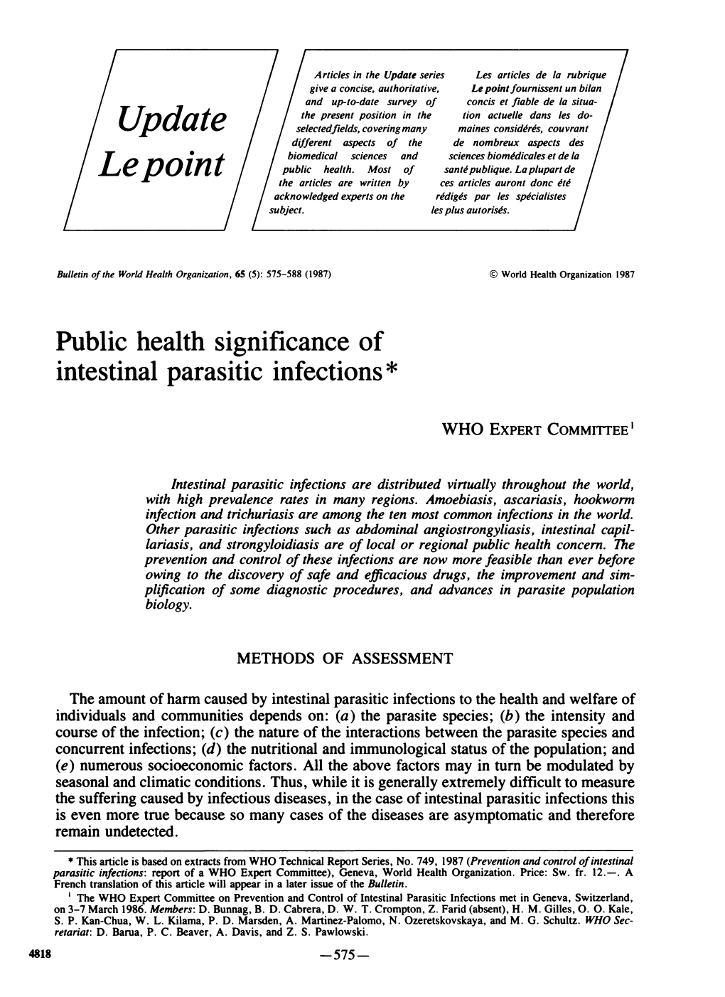 Public Health Significance of Intestinal Parasitic Infections*