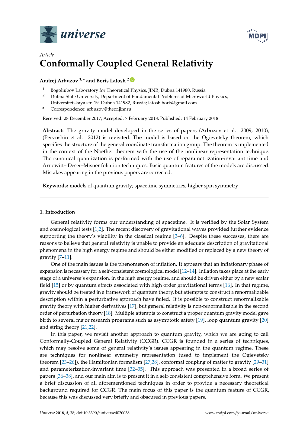 Conformally Coupled General Relativity