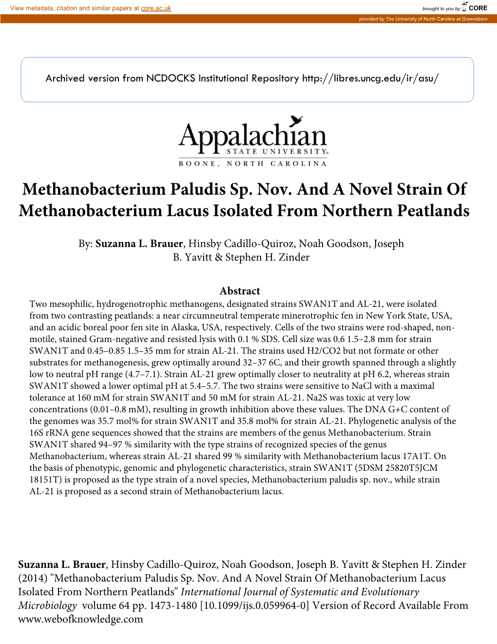 Methanobacterium Paludis Sp. Nov. and a Novel Strain of Methanobacterium Lacus Isolated from Northern Peatlands