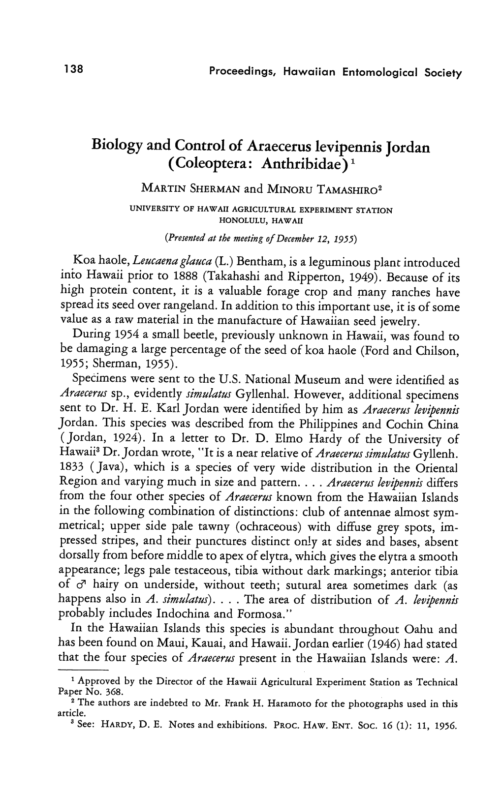 Biology and Control of Araecerus Levipennis Jordan ( Coleoptera: Anthribidae )X