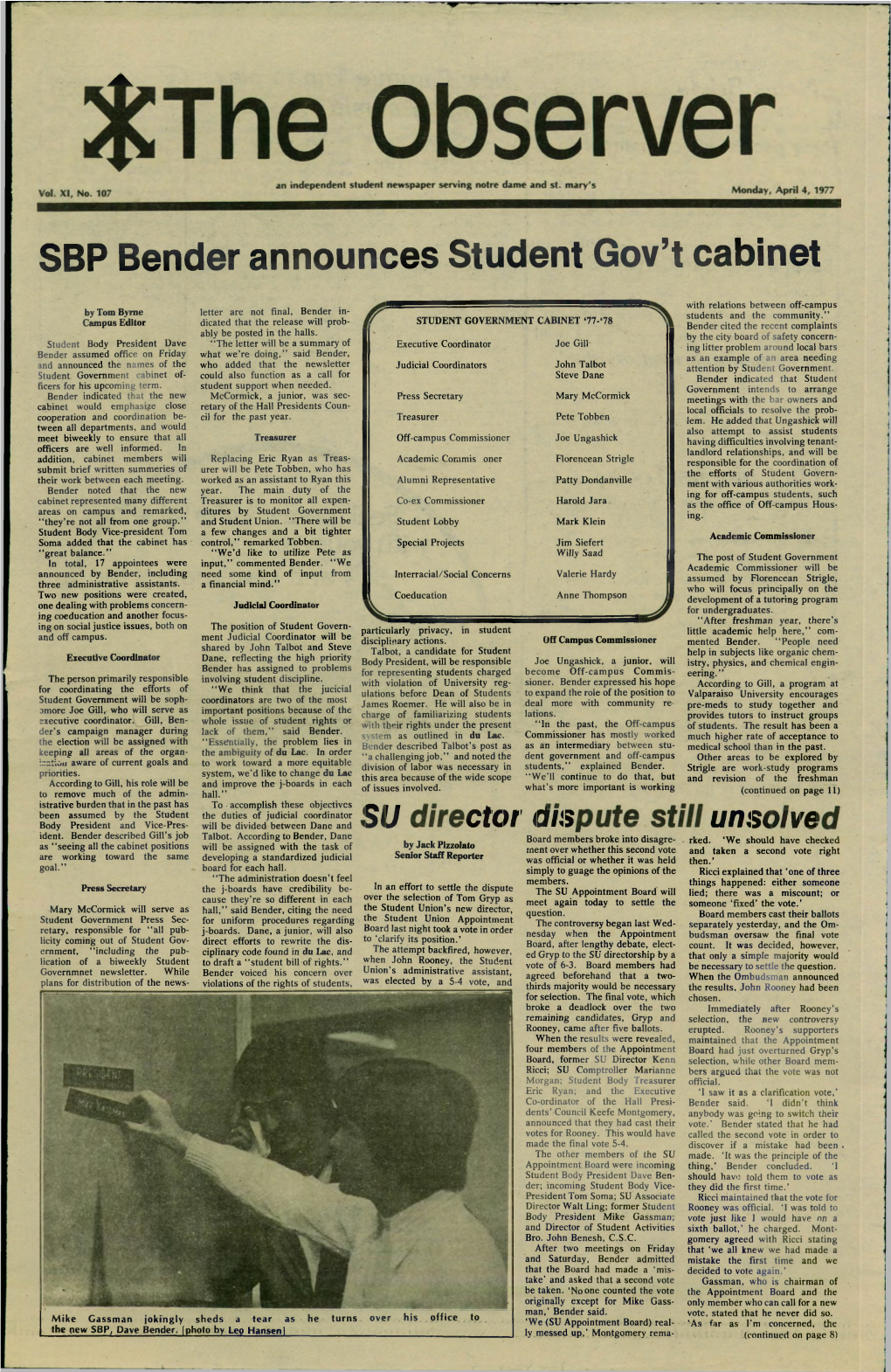 SBP Bender Announces Student Gov't Cabinet