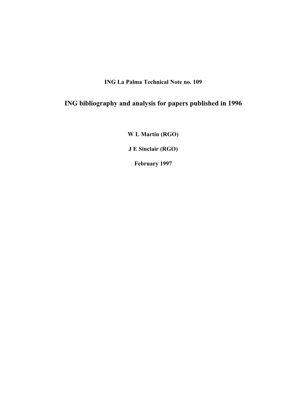 ING Bibliography and Analysis for Papers Published in 1996