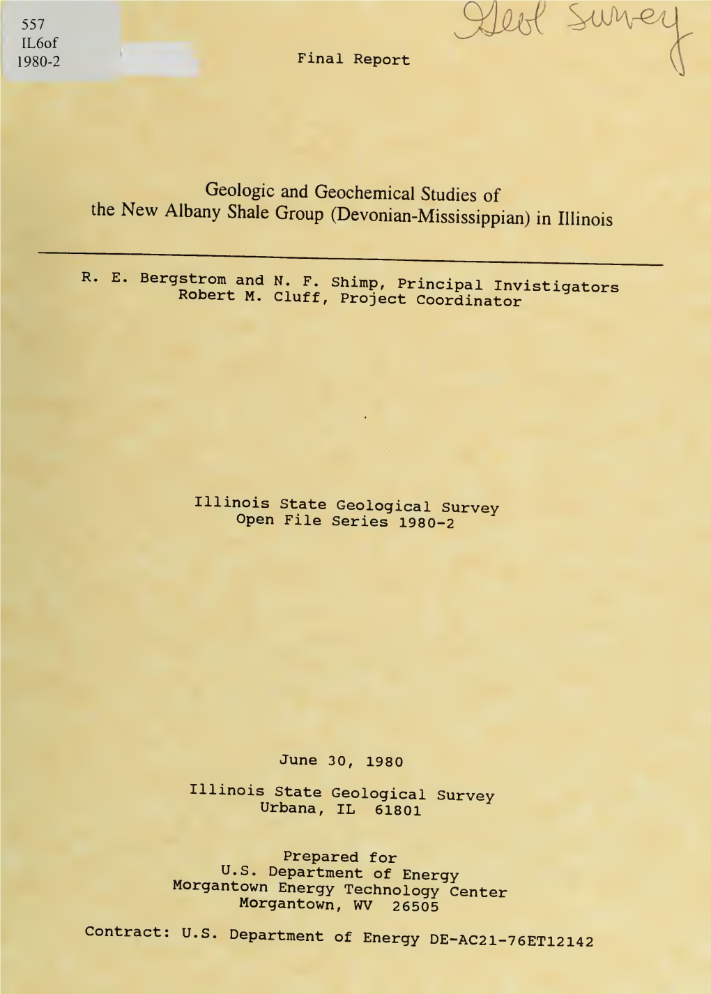 Geologic and Geochemical Studies of the New Albany Shale Group (Devonian-Mississippian) in Illinois