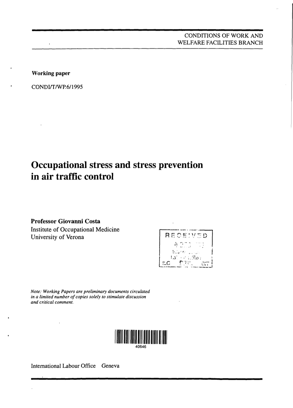 Occupational Stress and Stress Prevention in Air Traffic Control