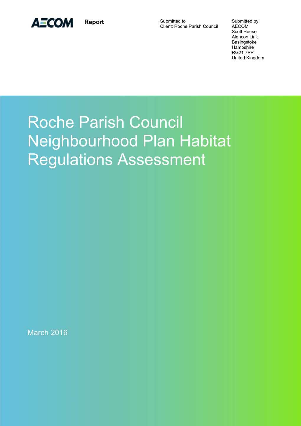 Roche Parish Council Neighbourhood Plan Habitats Regulations Assessment