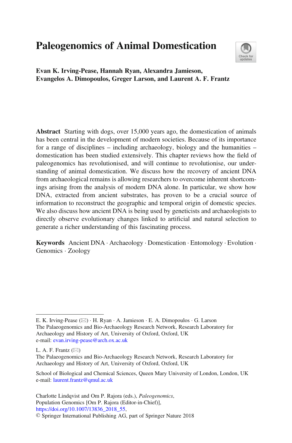 Paleogenomics of Animal Domestication