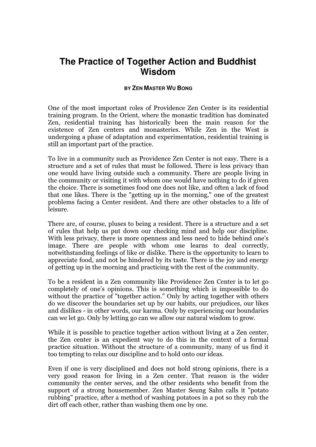 The Practice of Together Action and Buddhist Wisdom