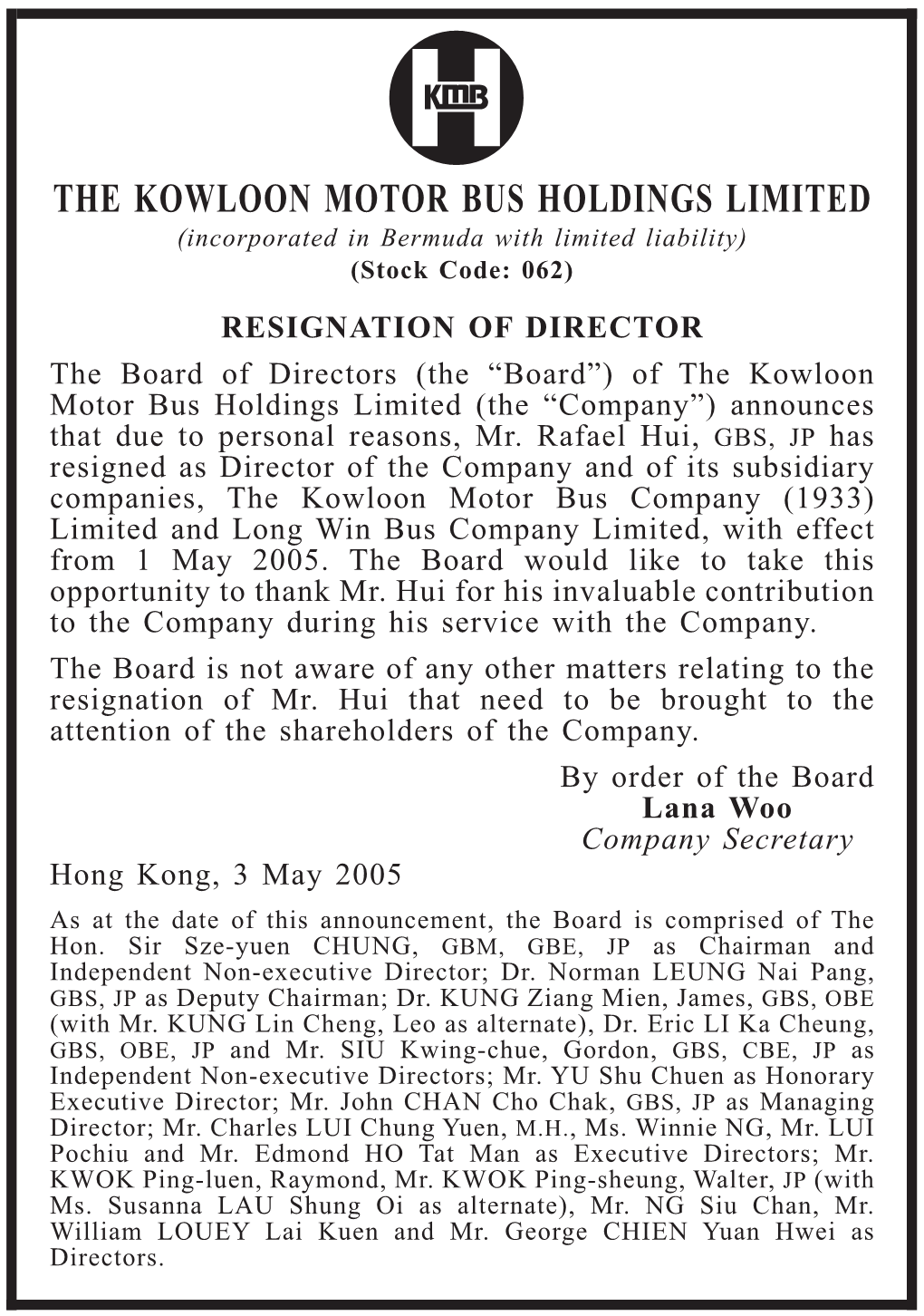 The Kowloon Motor Bus Holdings Limited