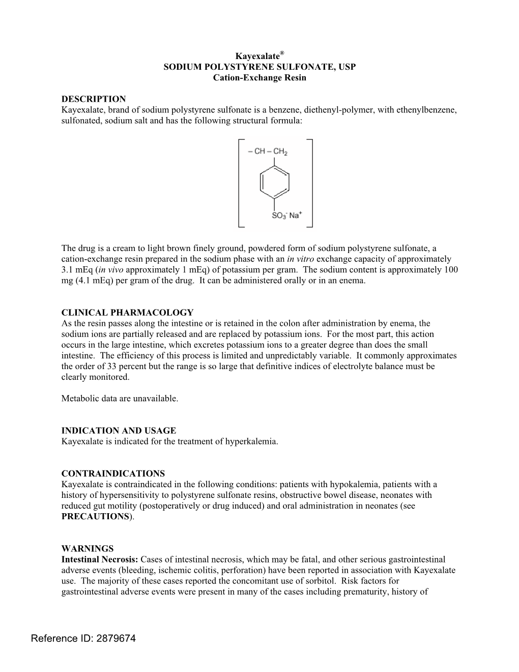 SODIUM POLYSTYRENE SULFONATE, USP Cation-Exchange Resin