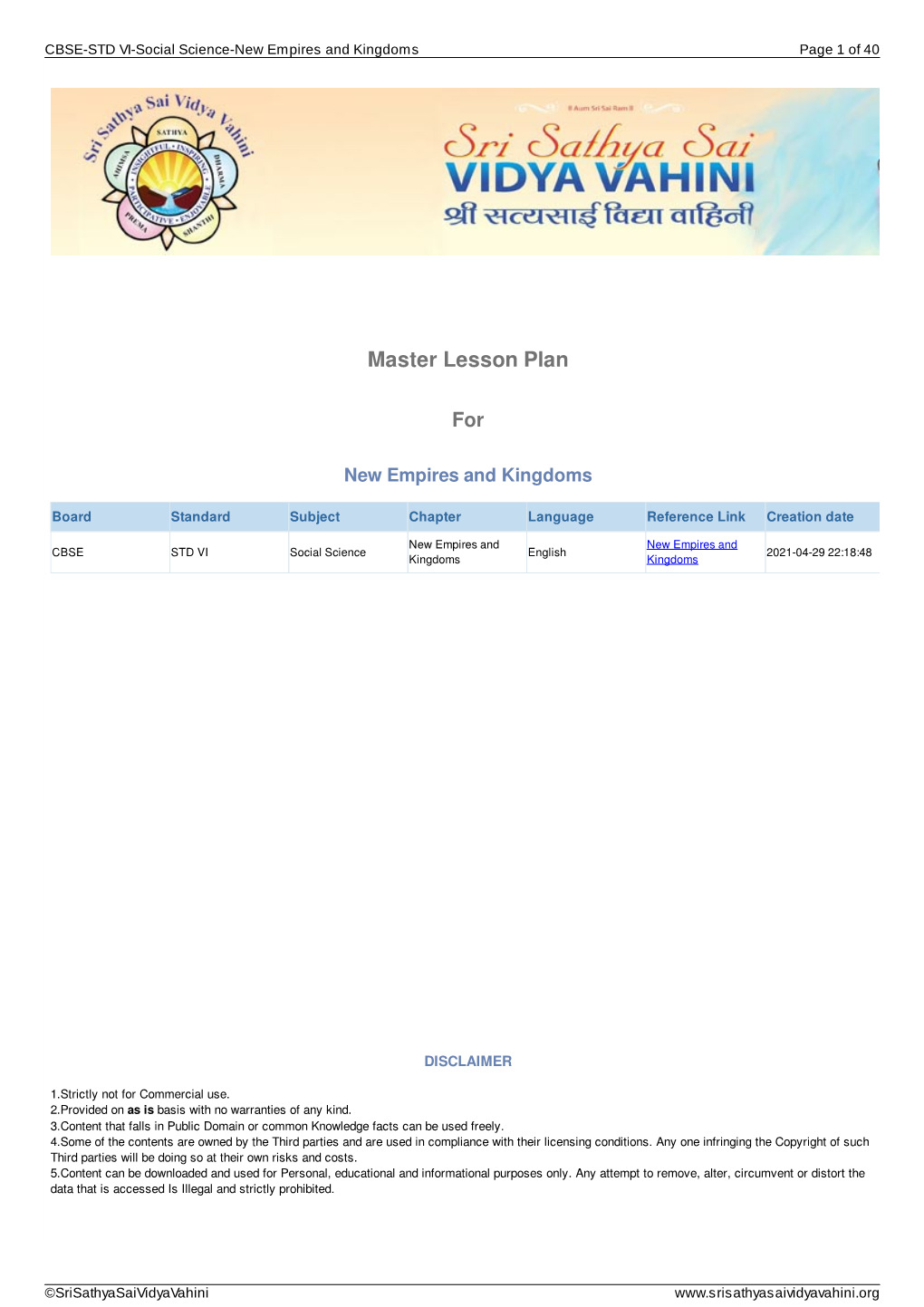 CBSE-STD VI-Social Science-New Empires and Kingdoms Page 1 of 40