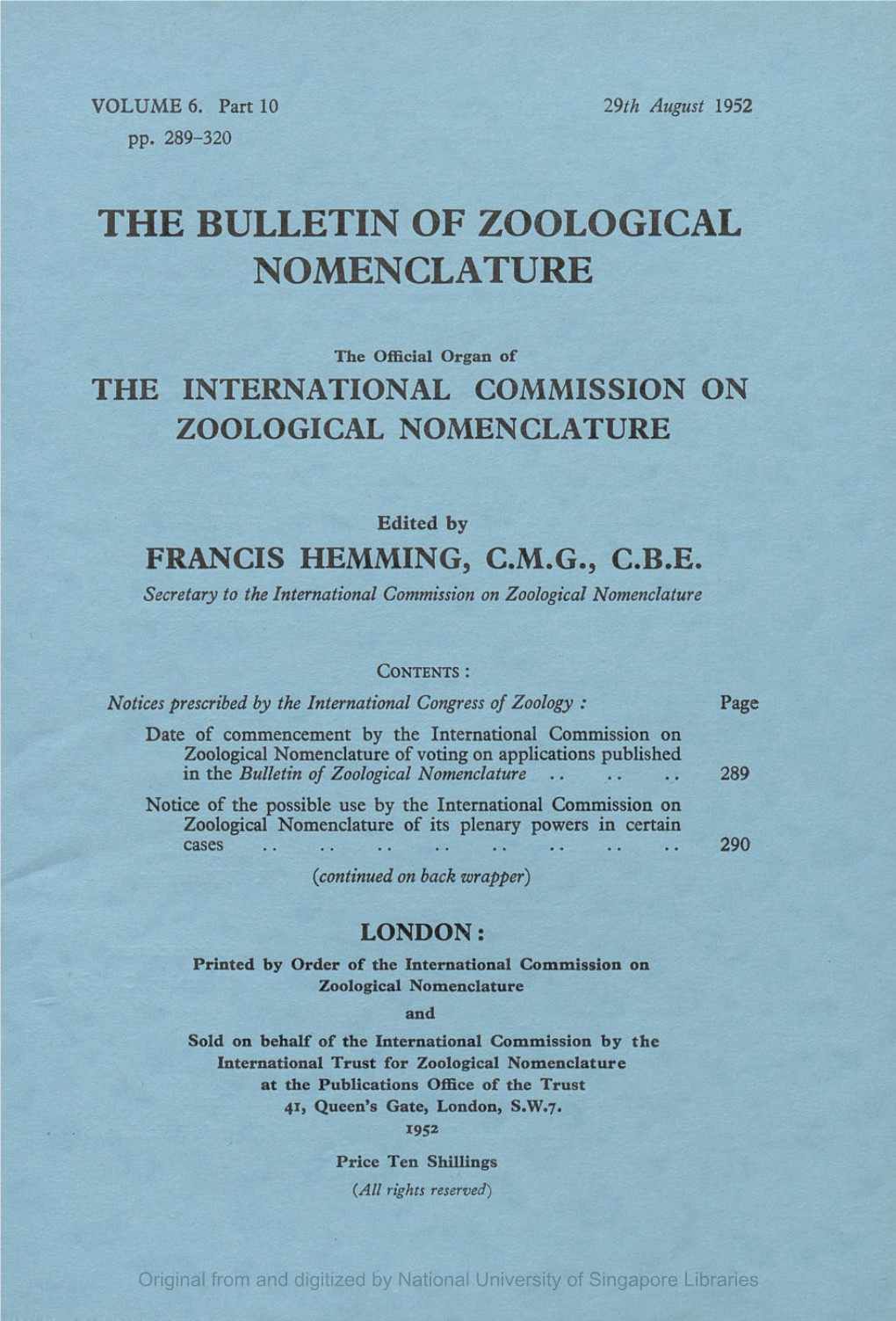 The Bulletin of Zoological Nomenclature