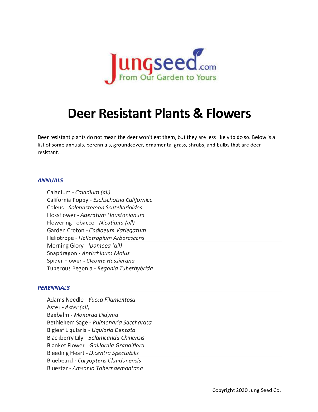 Deer Resistant Plants & Flowers