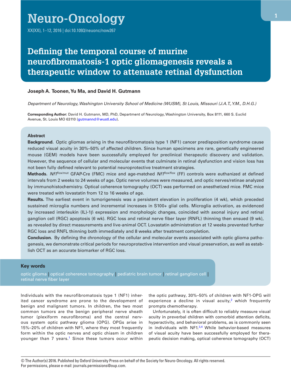 Neuro-Oncology 1 XX(XX), 1–12, 2016 | Doi:10.1093/Neuonc/Now267