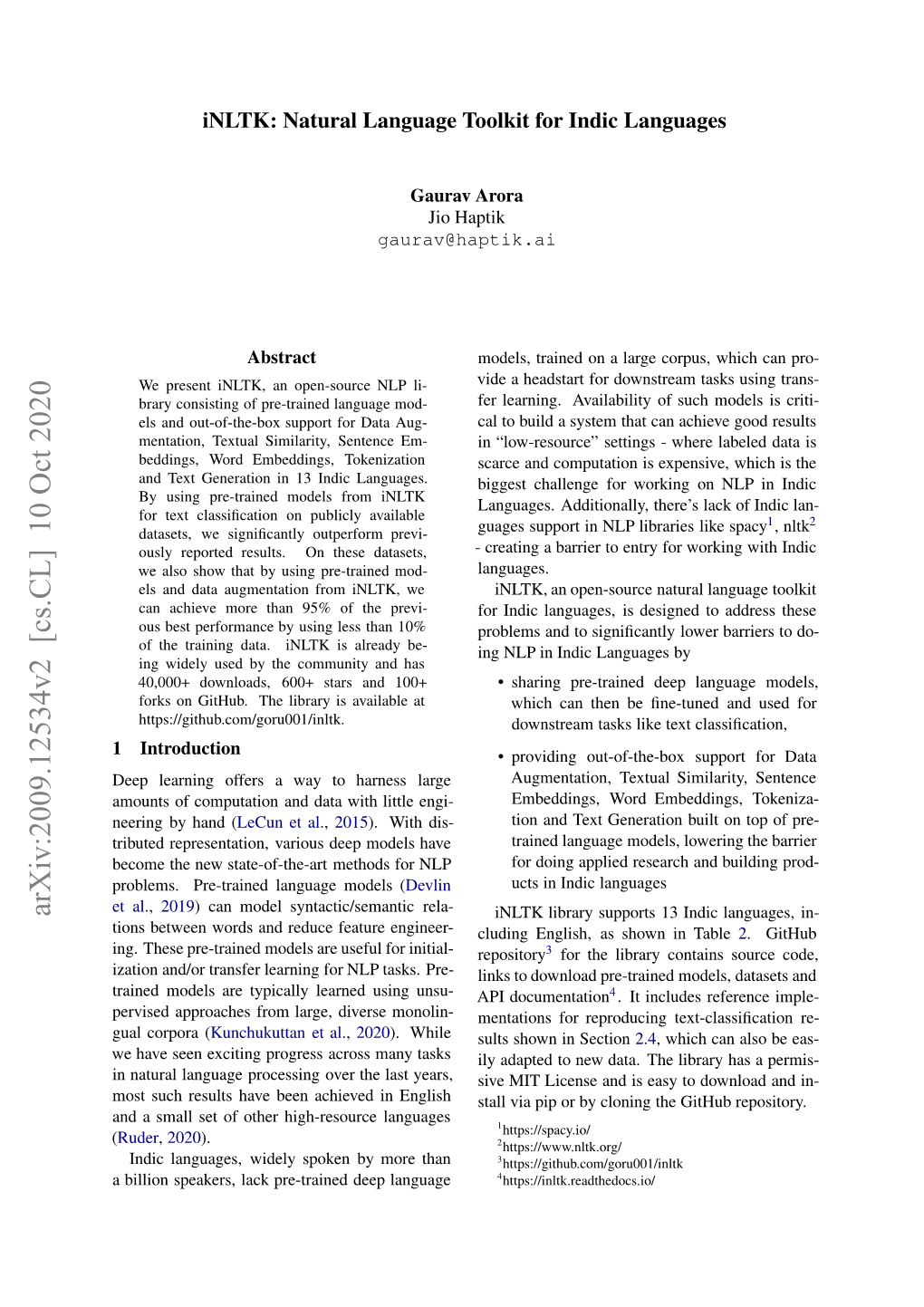 Arxiv:2009.12534V2 [Cs.CL] 10 Oct 2020 ( Tasks Many Across Progress Exciting Seen Have We Ilo Paes Akpetandde Language Deep Pre-Trained Lack Speakers, Billion a ( Al