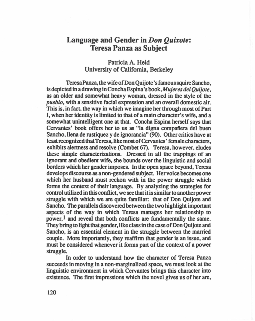 Language and Gender in Don Quixote: Teresa Panza As Subject