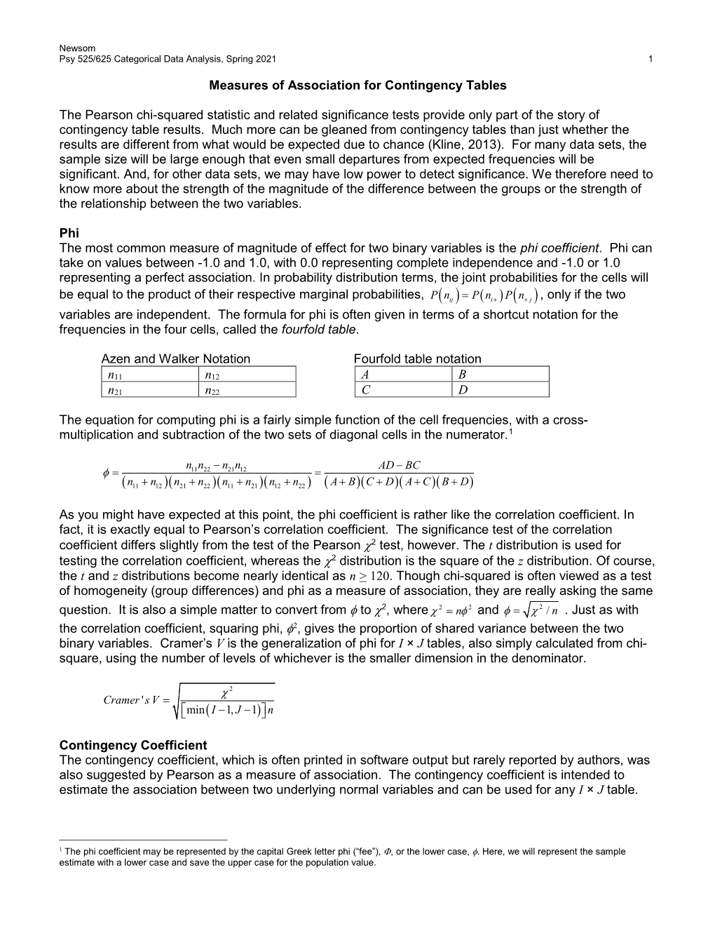 Measures of Association for Contingency Tables