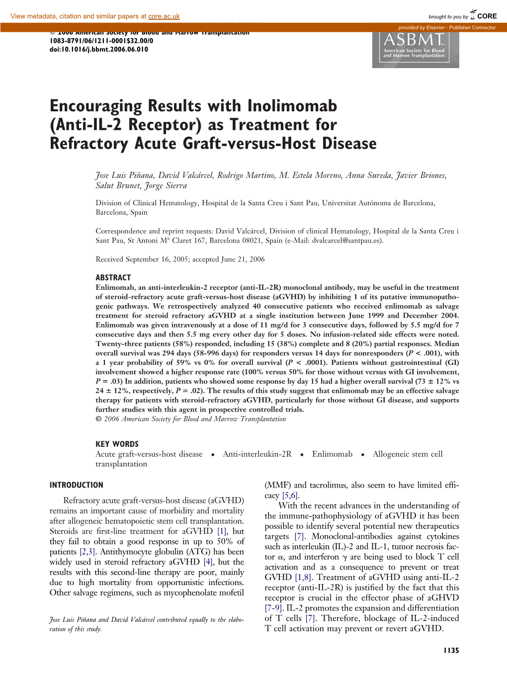 As Treatment for Refractory Acute Graft-Versus-Host Disease