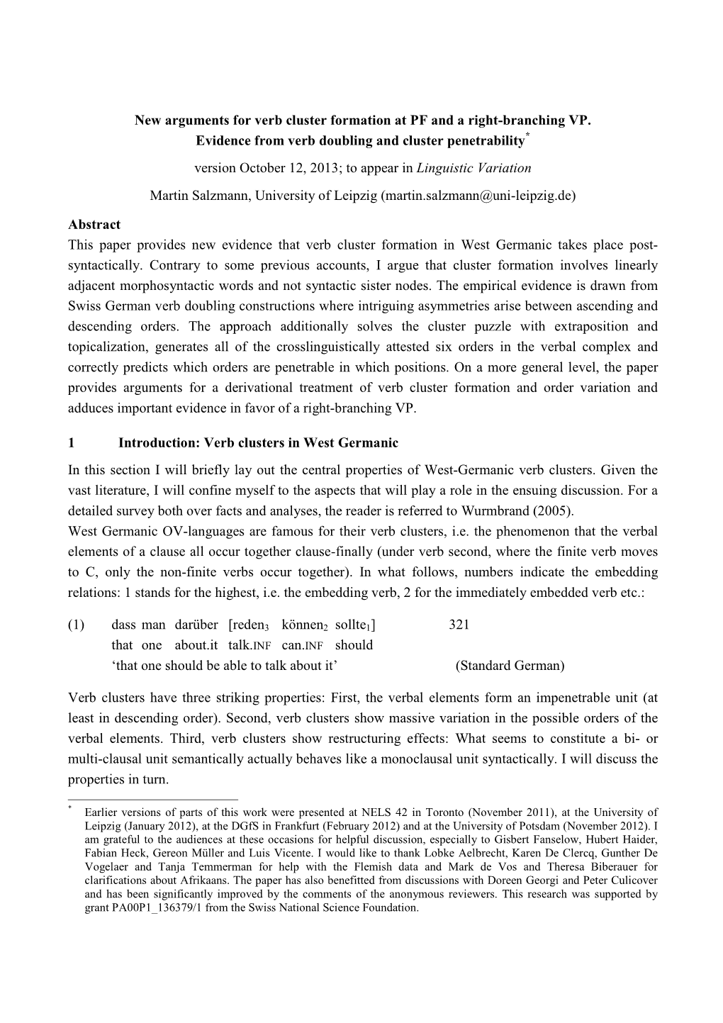 New Arguments for Verb Cluster Formation at PF and a Right-Branching VP