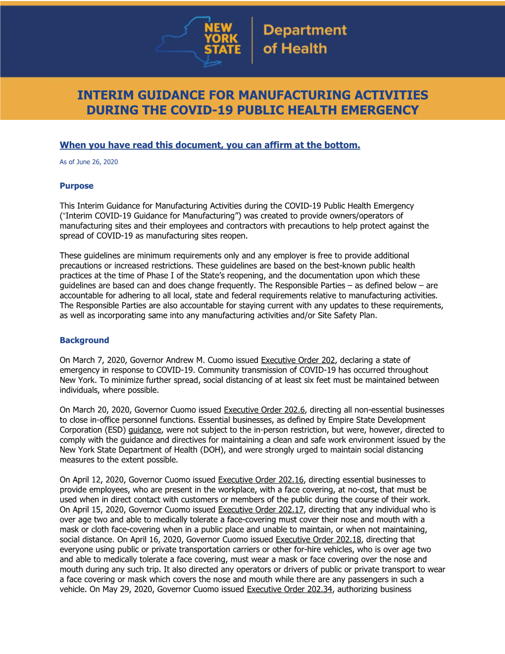 Manufacturing Activities During the Covid-19 Public Health Emergency