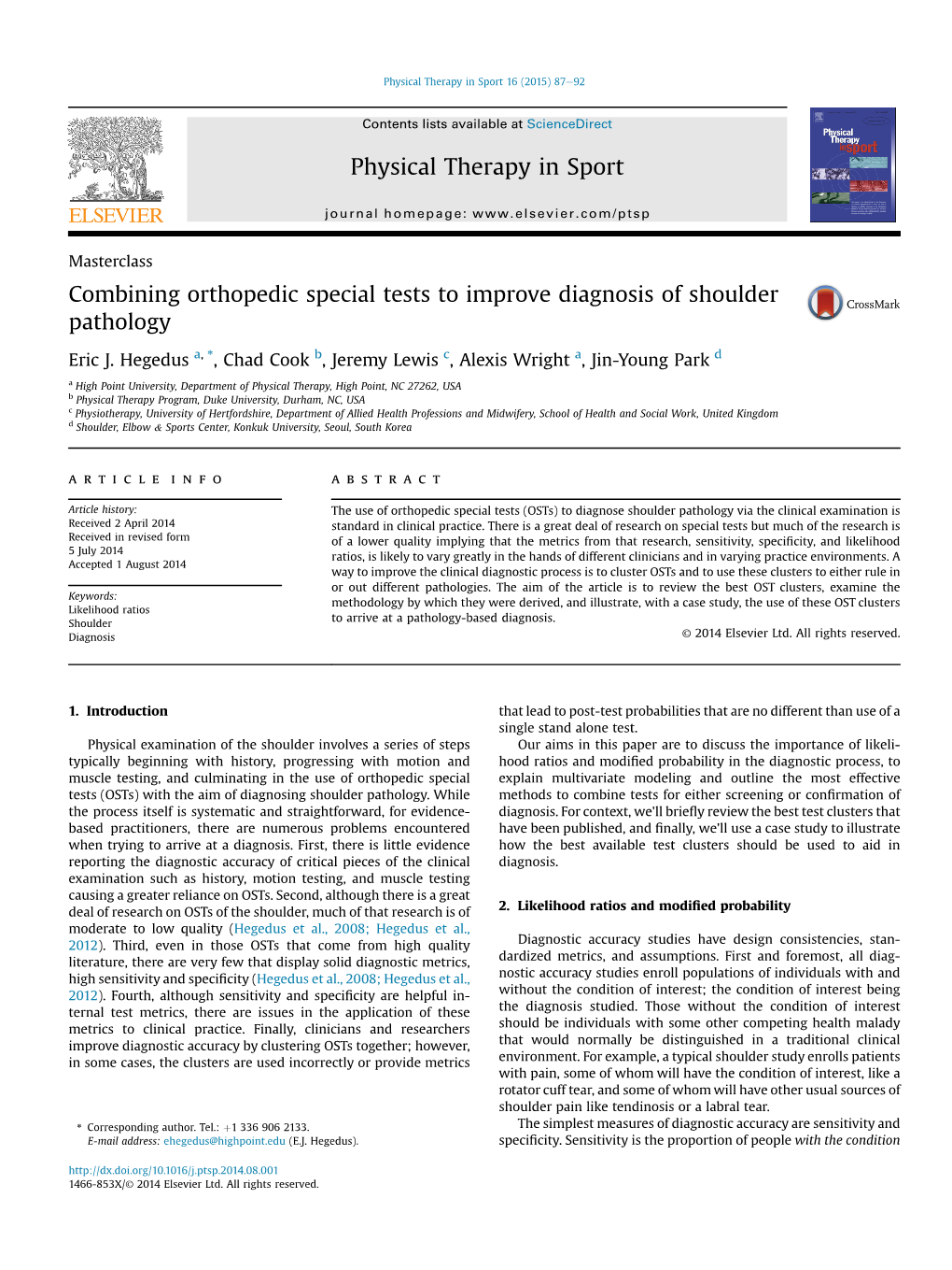 Combining Orthopedic Special Tests to Improve Diagnosis of Shoulder Pathology