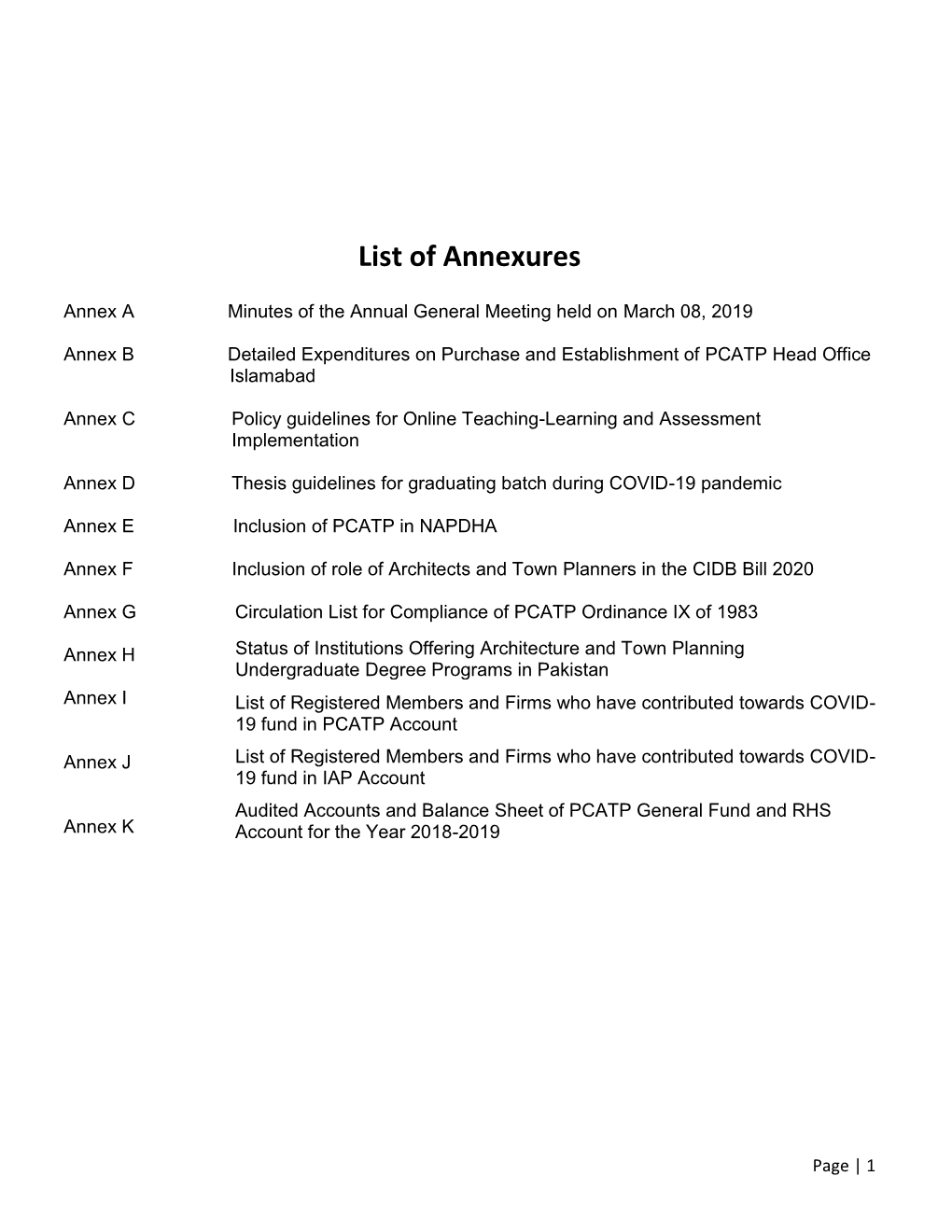 Annexures for Annual Report 2020