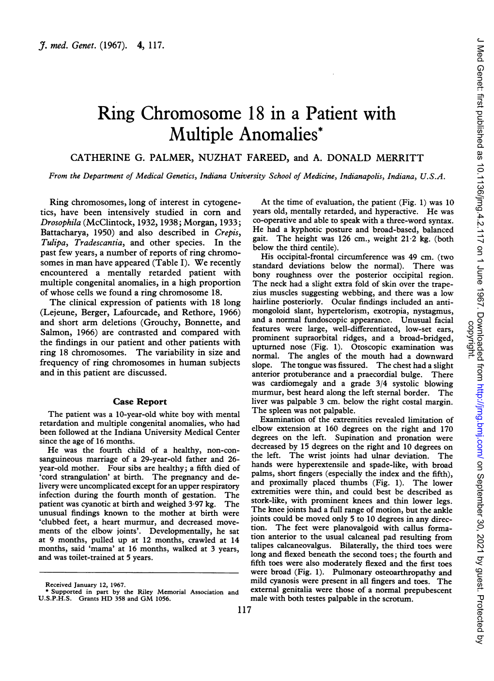 Ring Chromosome 18 in a Patient with Multiple Anomalies* CATHERINE G