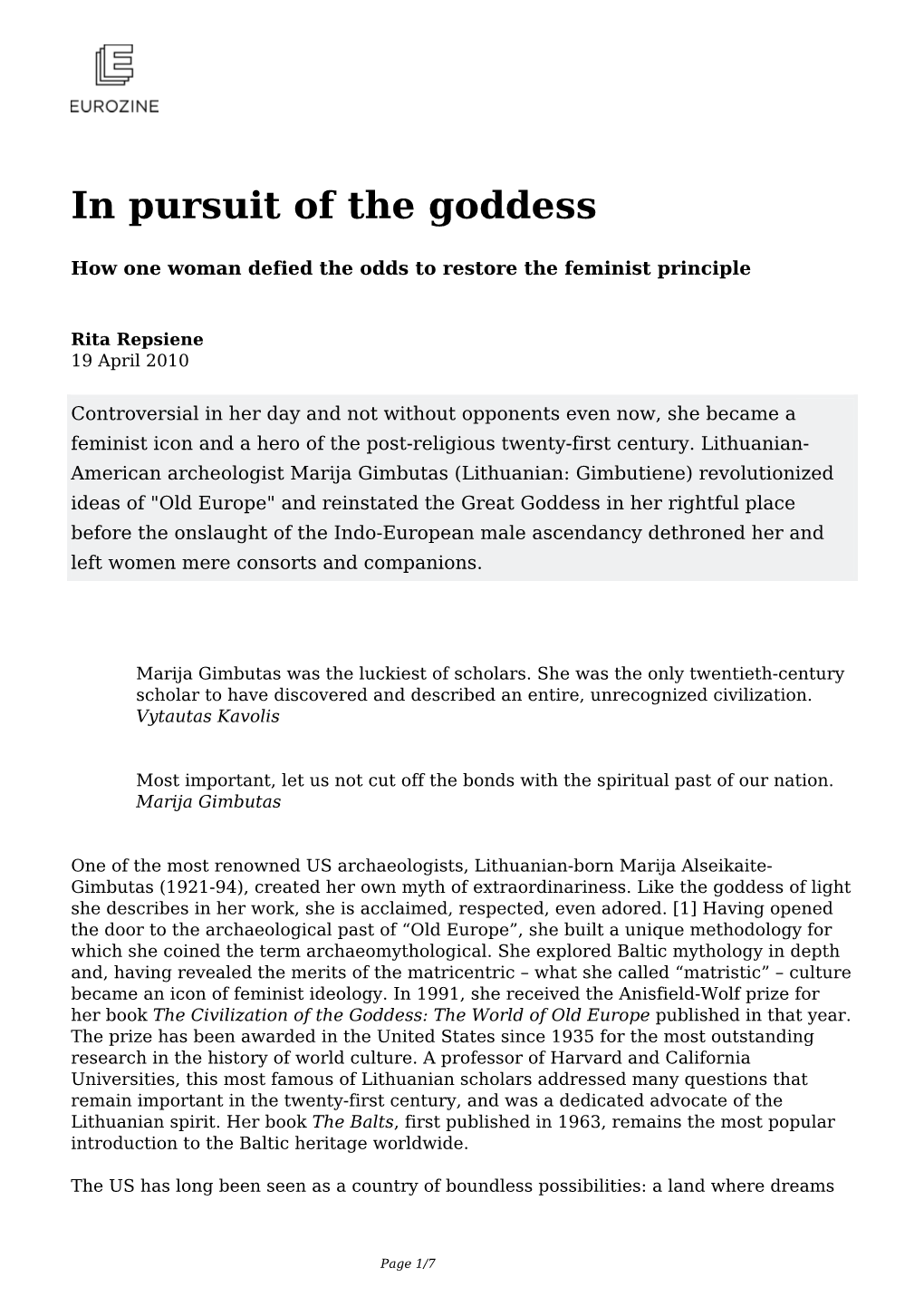 In Pursuit of the Goddess