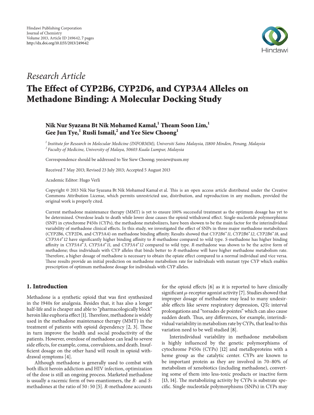 The Effect of CYP2B6, CYP2D6, and CYP3A4 Alleles on Methadone Binding: a Molecular Docking Study