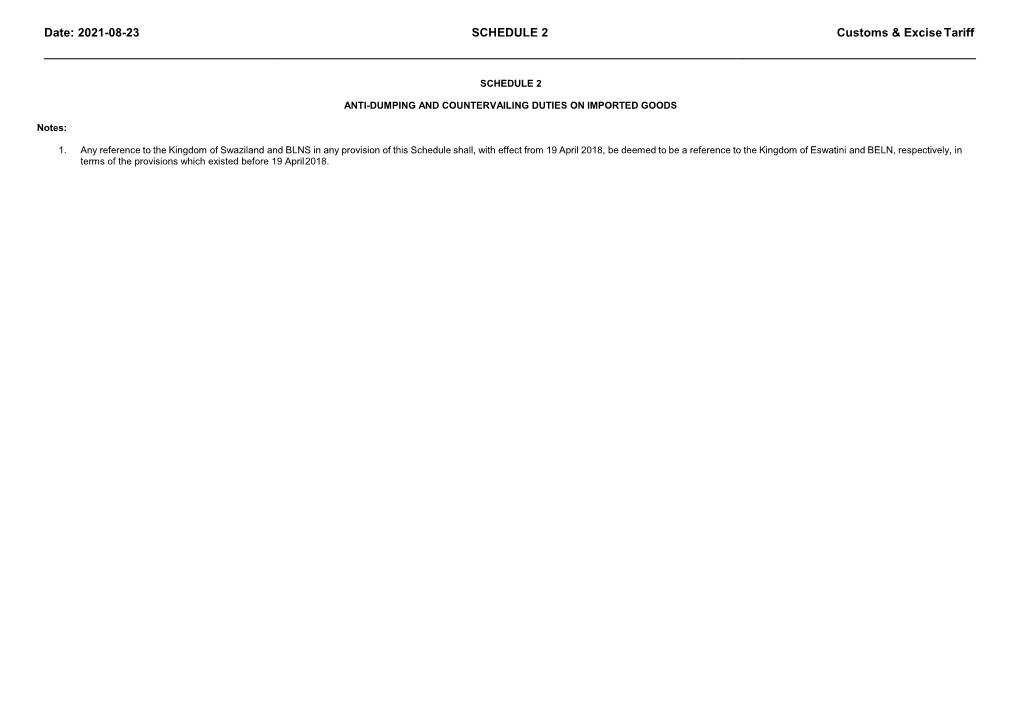 Date: 2021-08-23 SCHEDULE 2 Customs & Excise Tariff