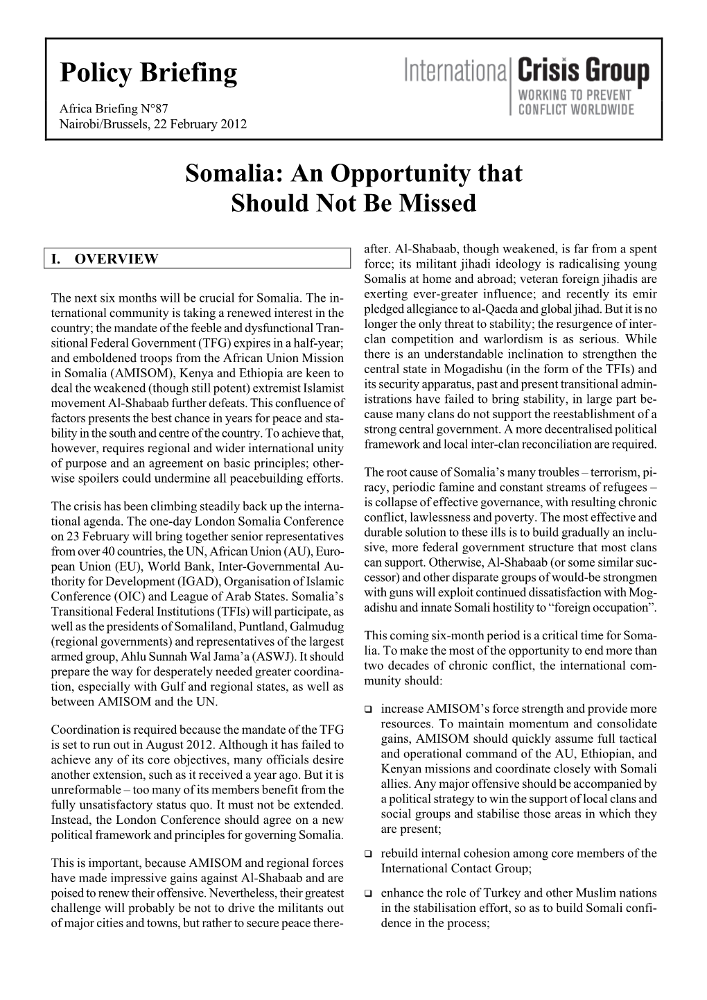 Somalia: an Opportunity That Should Not Be Missed