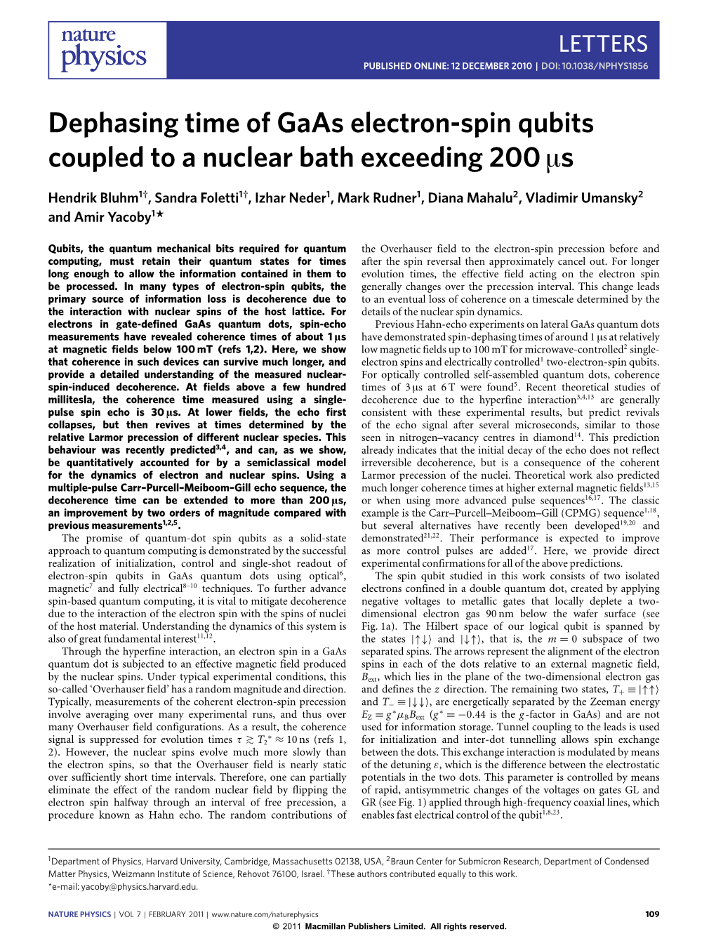 Dephasing Time of Gaas Electron-Spin Qubits Coupled to a Nuclear Bath Exceeding 200 Μs