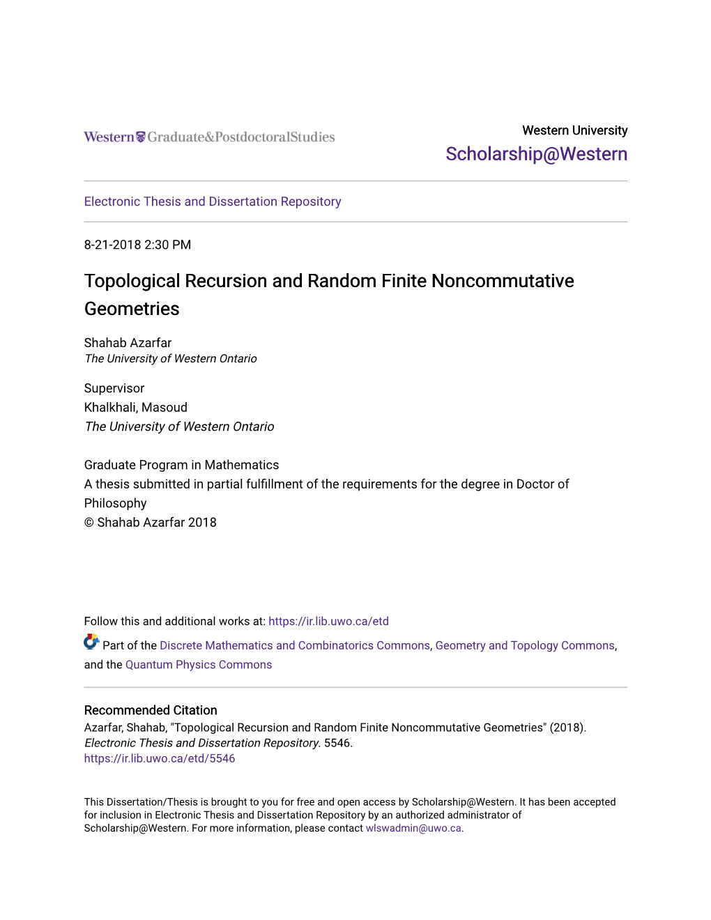 Topological Recursion and Random Finite Noncommutative Geometries