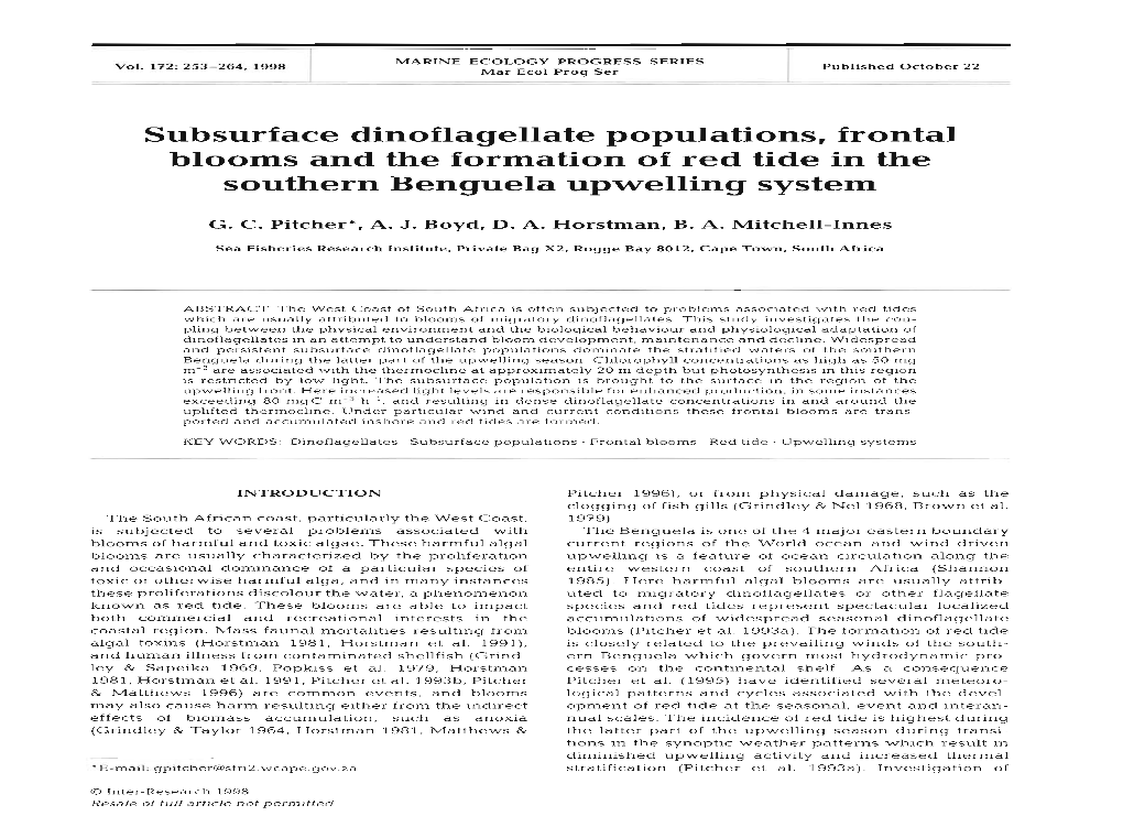 Subsurface Dinoflagellate Populations, Frontal Blooms and the Formation of Red Tide in the Southern Benguela Upwelling System