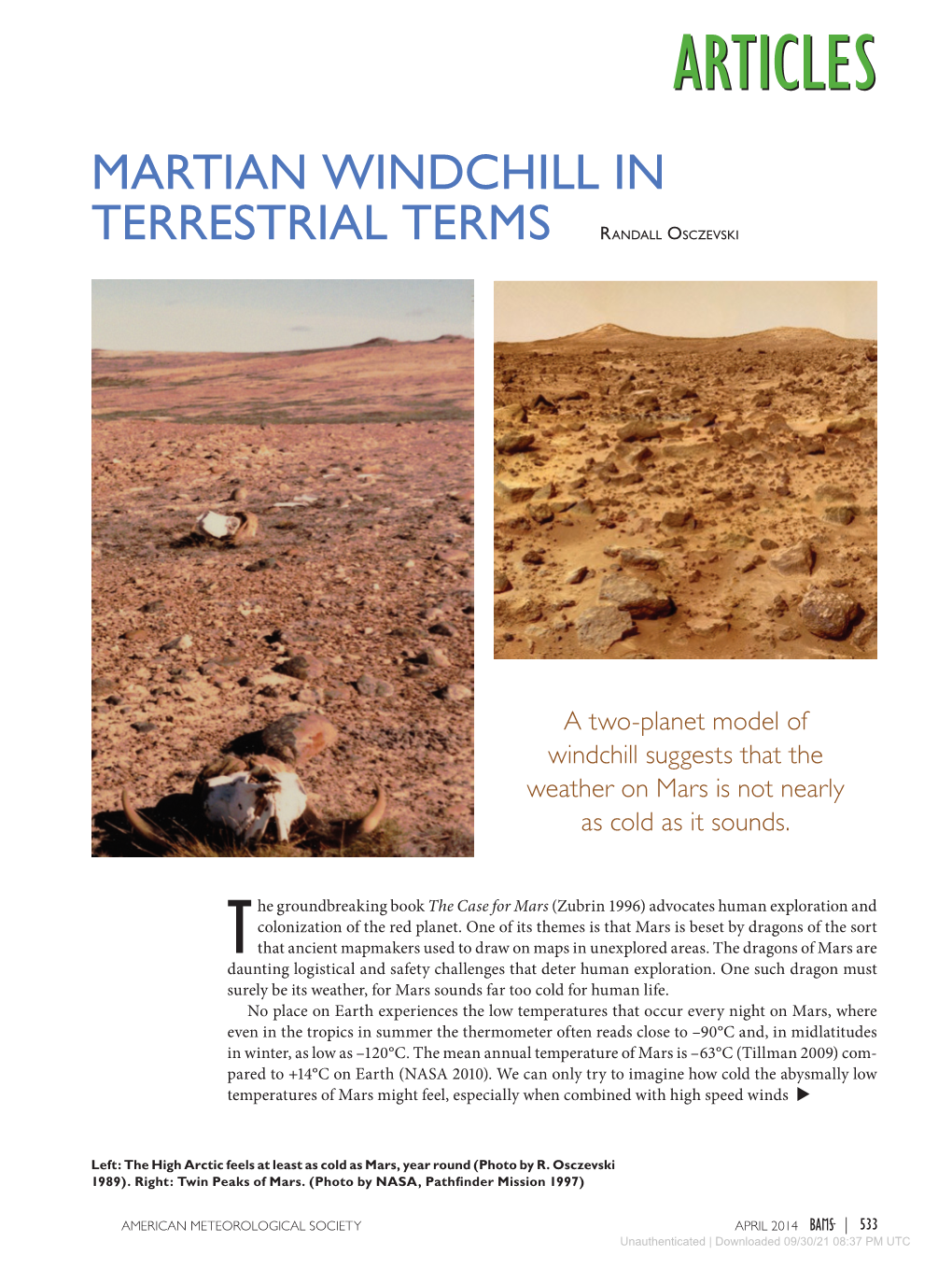 Martian Windchill in Terrestrial Terms Randall Osczevski